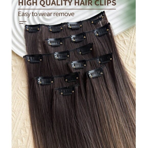 Ombre Brown & Blonde Straight hair Clip in Long Hair Extensions 22 in Set - Picture 11 of 11